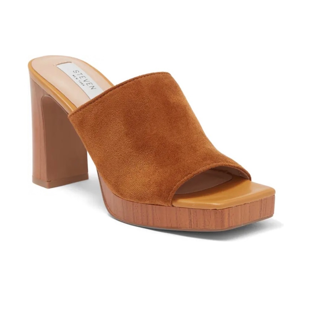 Tan Pamelo Platform Heeled Mule - size 9